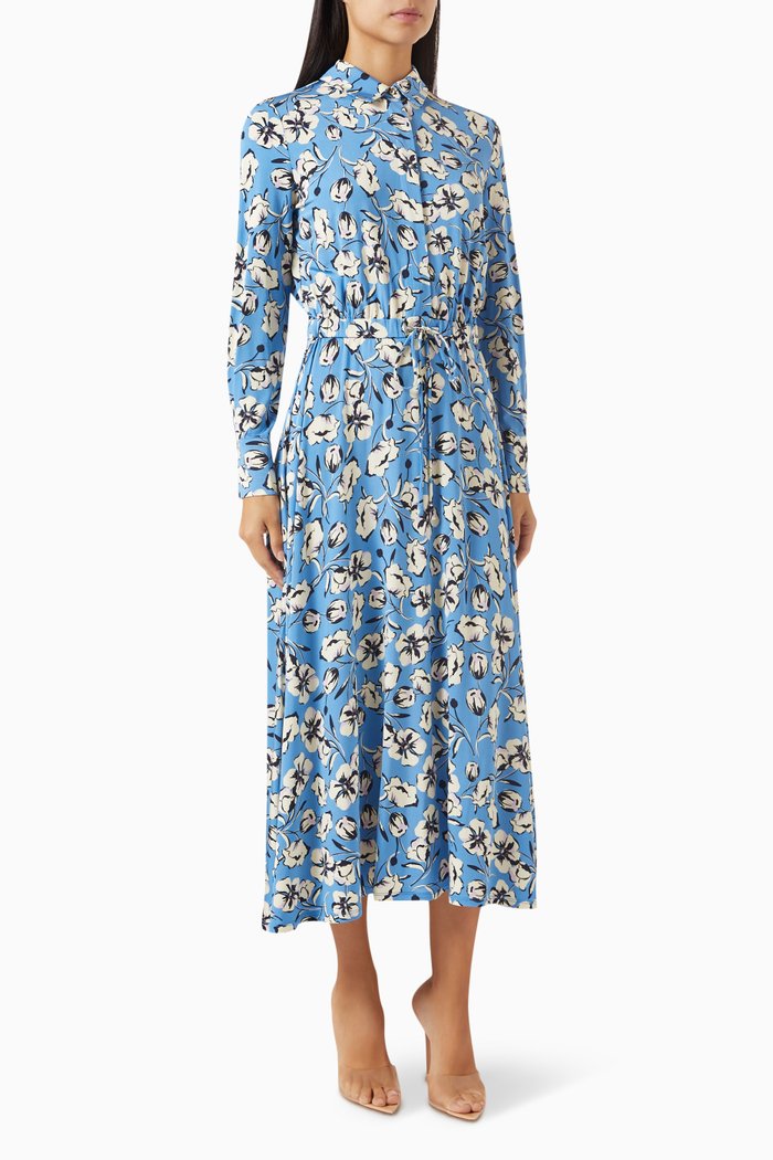 Pluto Printed Maxi Dress in Jersey, Blue