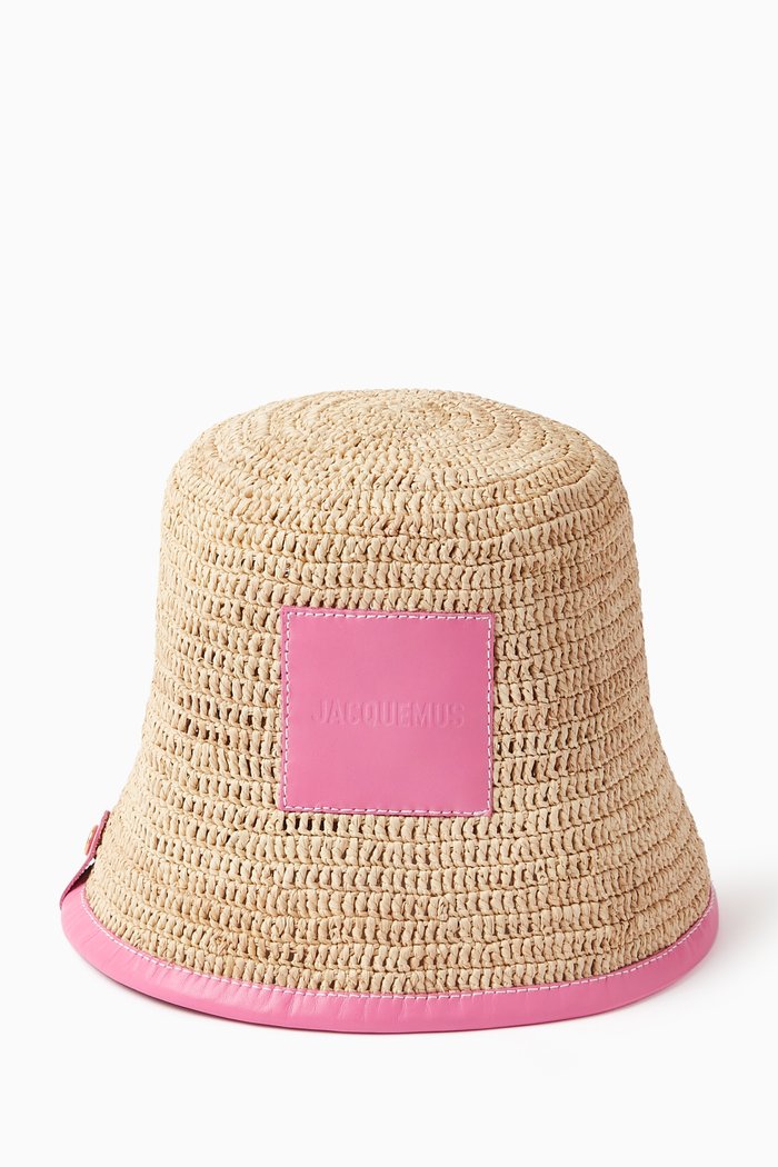 

Le Bob Soli Bucket Hat in Raffia, Pink