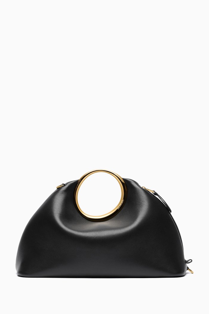Medium Le Petit Calino Top Handle Tote Bag in Leather, Black