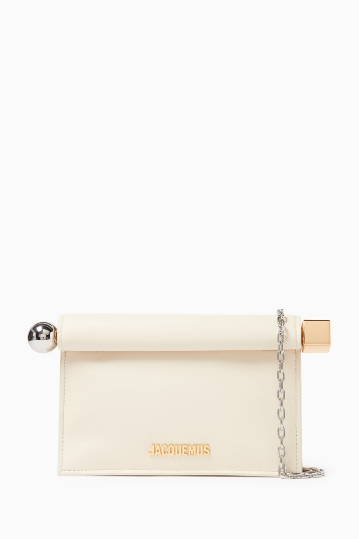 

La Petite Pochette Rond Clutch Bag in Leather, Neutral
