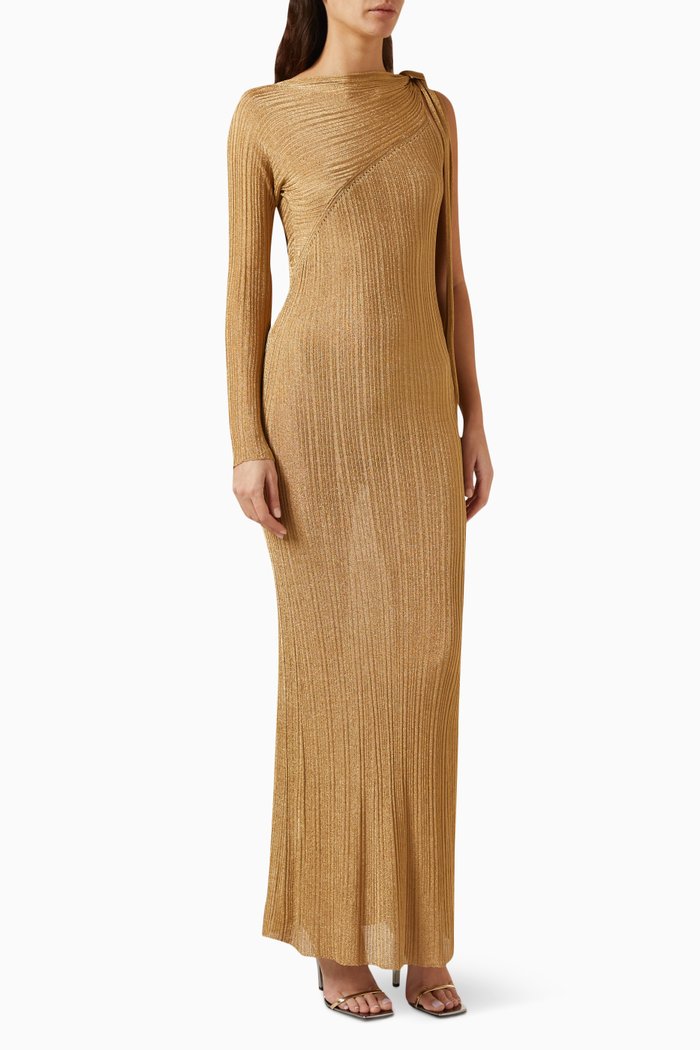 

Sequinned One Sleeve Maxi Dress, Gold