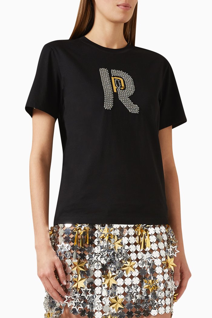 

Logo Embellished T-shirt in Cotton Jersey, Black