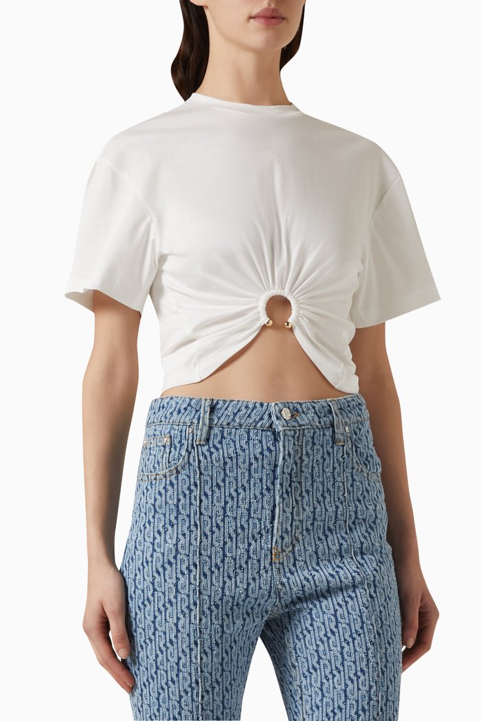 

Gathered Cropped T-shirt in Cotton, White