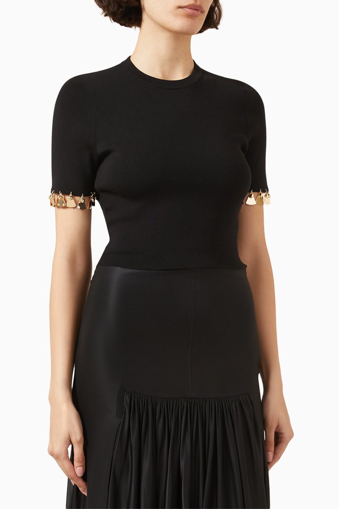 

Metallic-sequin Embellished Top in Cotton-silk Knit, Black