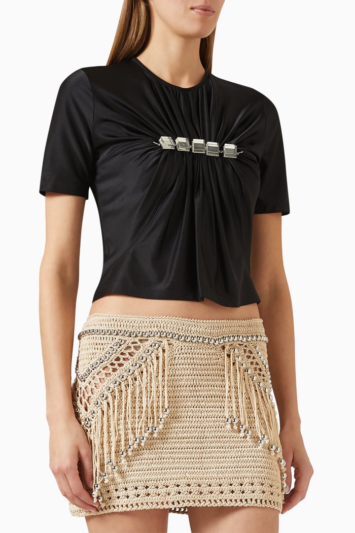

Embellished Draped Top in Viscose, Black