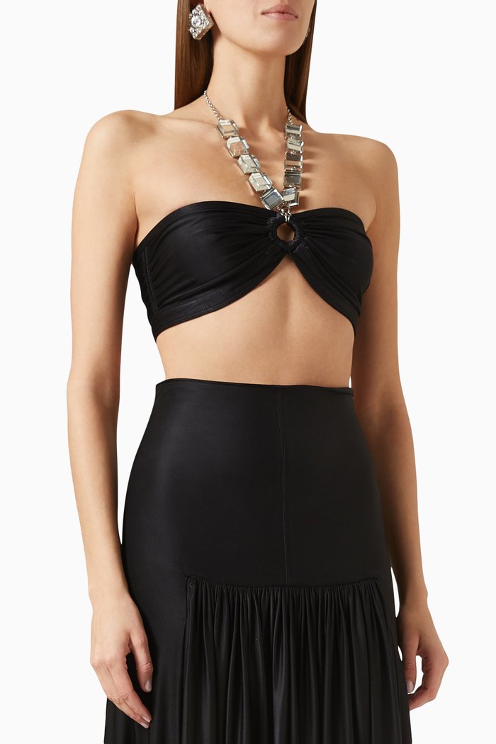 

Embellished Draped Crop Top in Viscose, Black