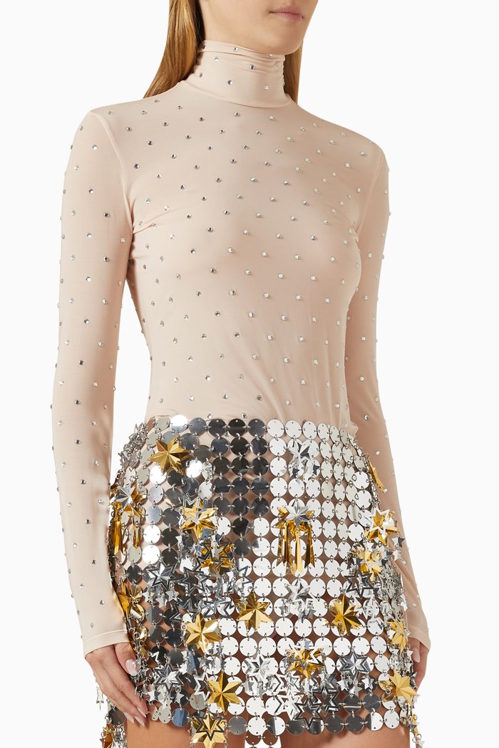

Crystal-embellished Turtleneck Top, Neutral