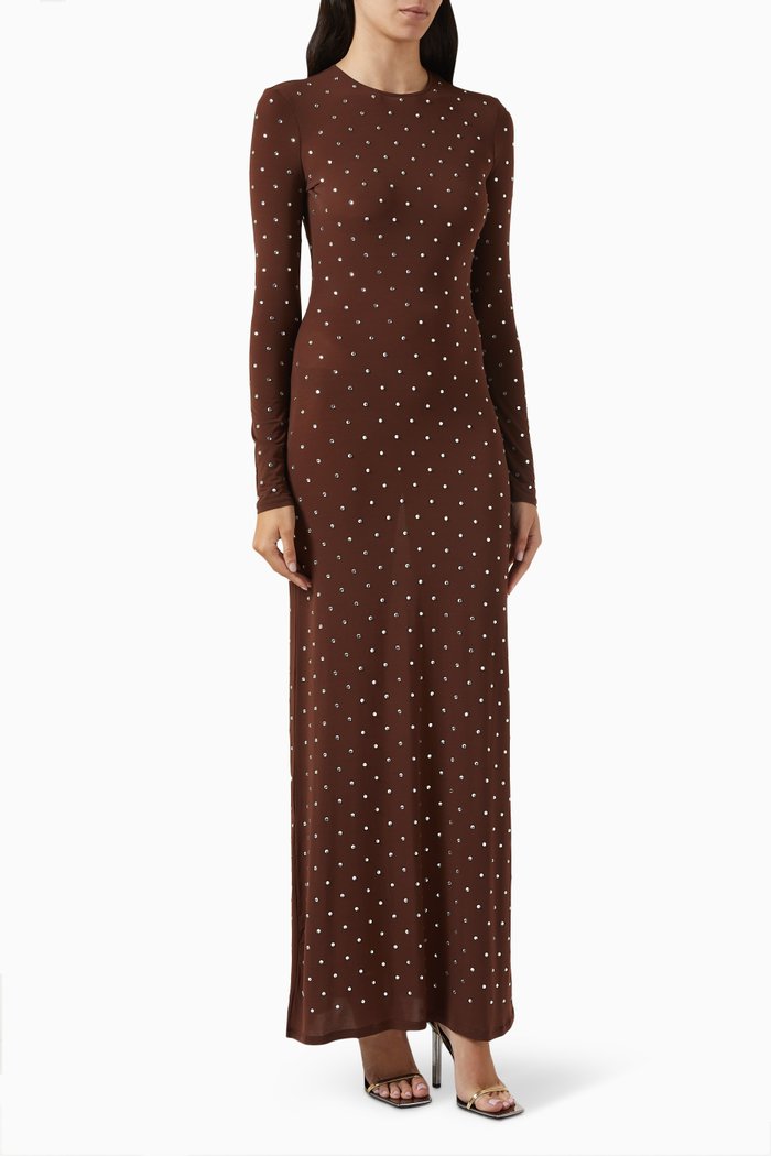 

Crystal-embellished Maxi Dress, Brown