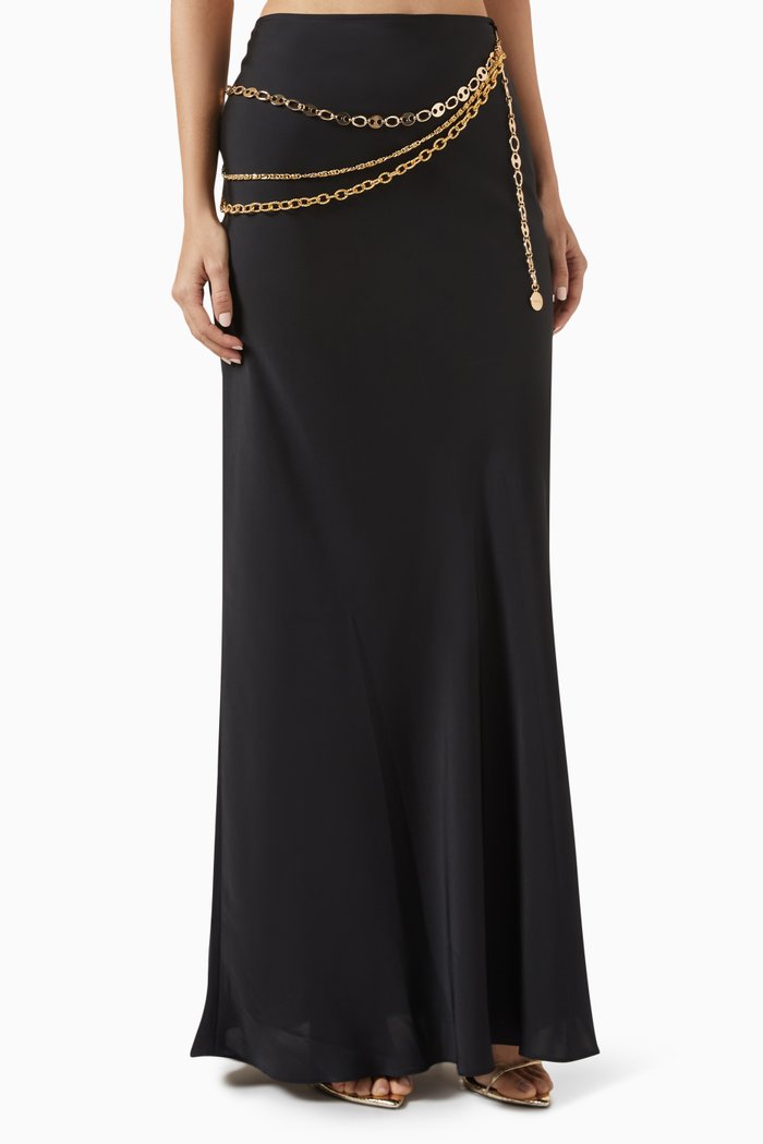 

Chain Embellished Maxi Skirt, Black