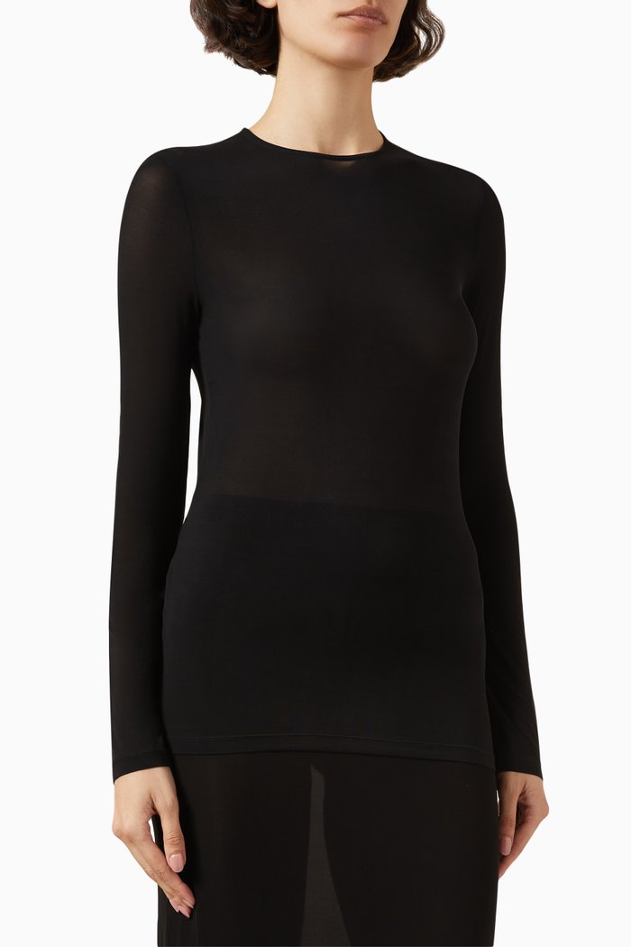 

Long-sleeve Top in Stretch Cupro, Black