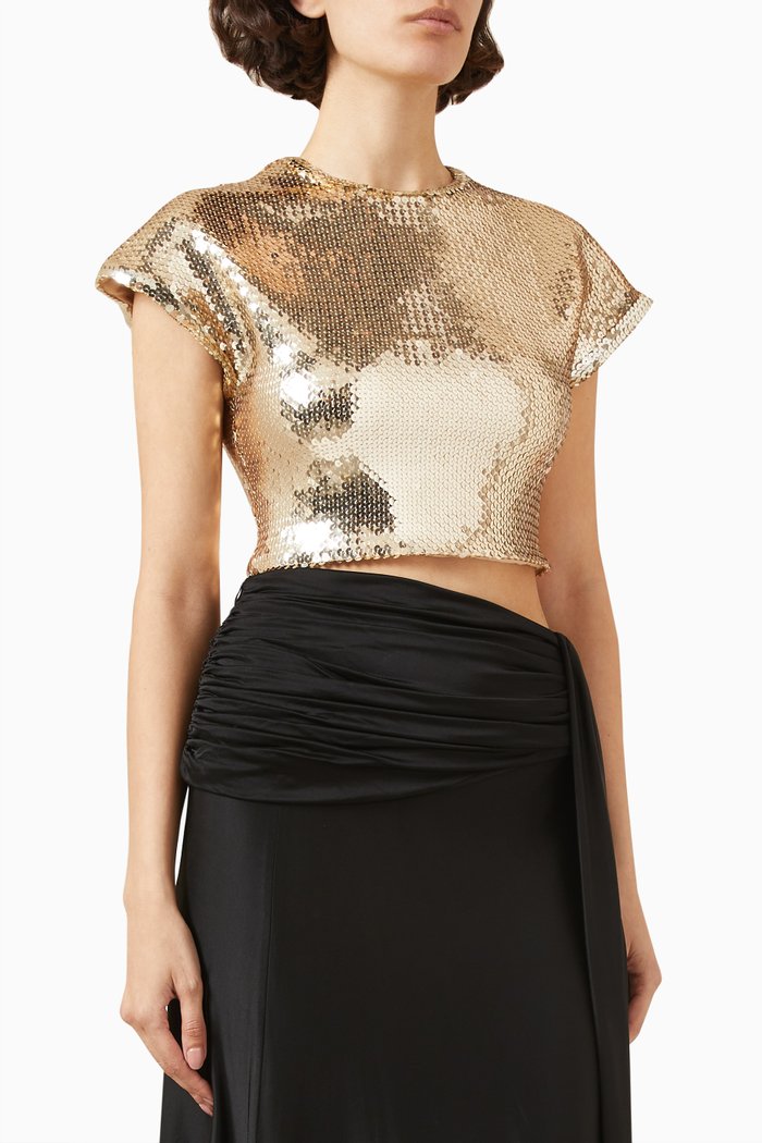 

Sequin-embellished Crop Top, Gold