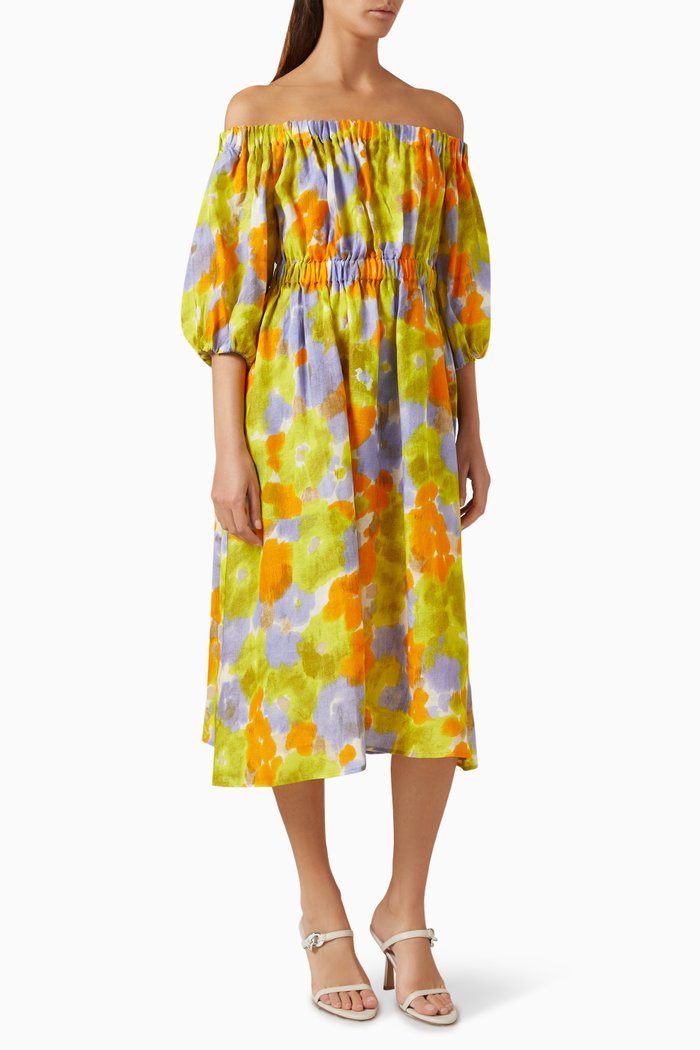 

Samara Midi Dress in Linen, Multicolour