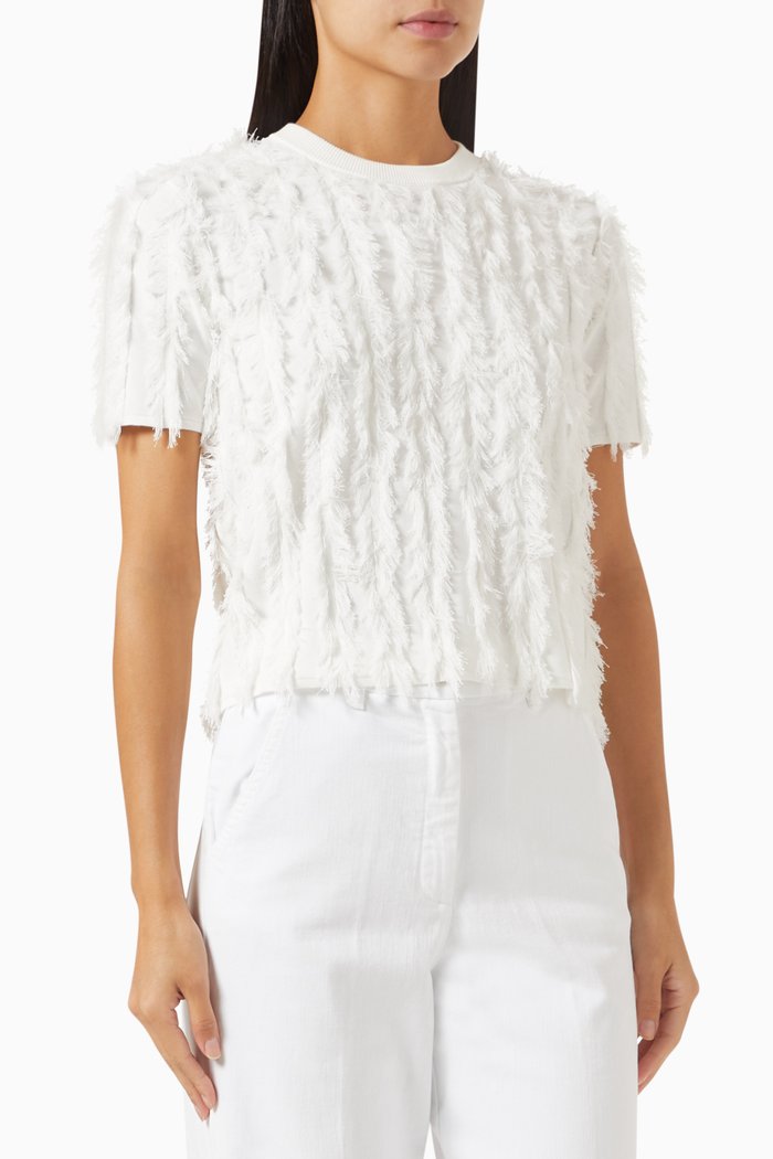 

Aline Fringe Top in Cotton-knit, White