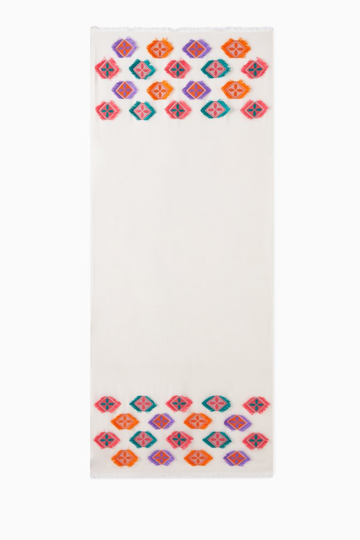 

Funghi Embroidered Scarf in Modal-blend, White