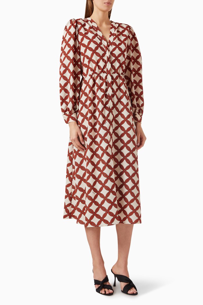 

Remora Printed Midi Dress in Polyester, Neutral