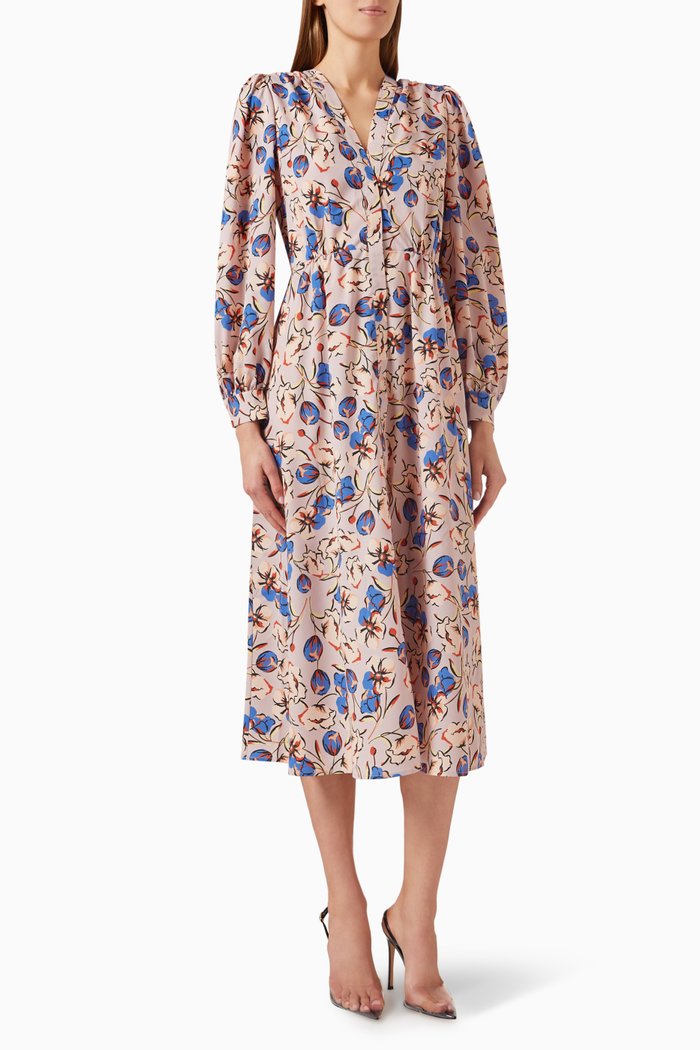 

Remora Printed Midi Dress in Polyester, Pink