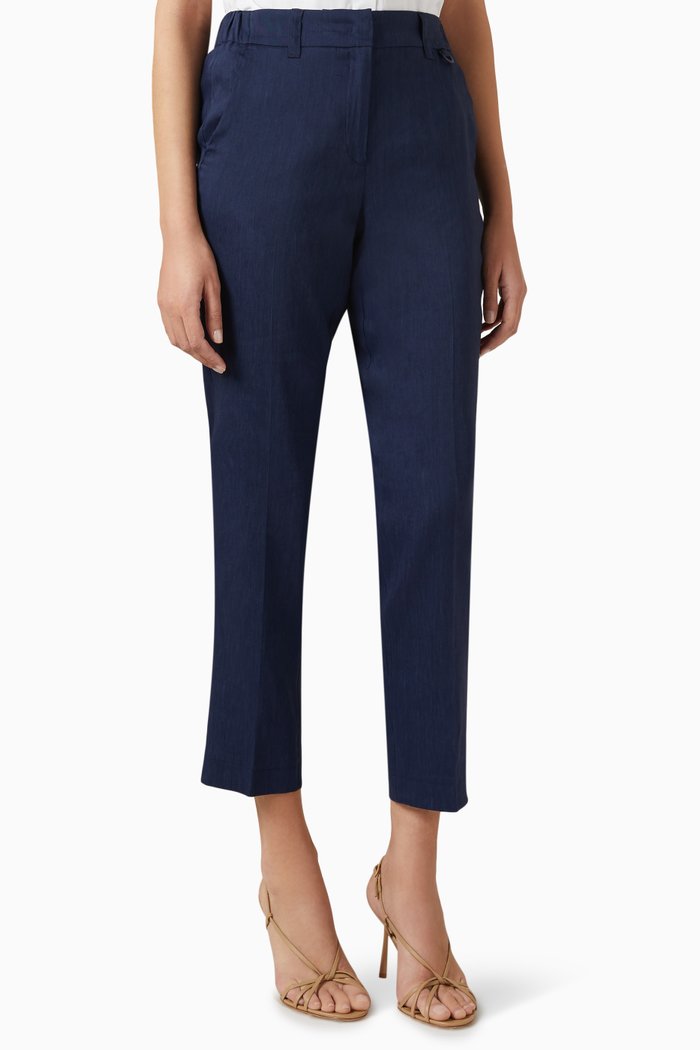 

Celeste Cropped Pants in Linen Blend, Blue