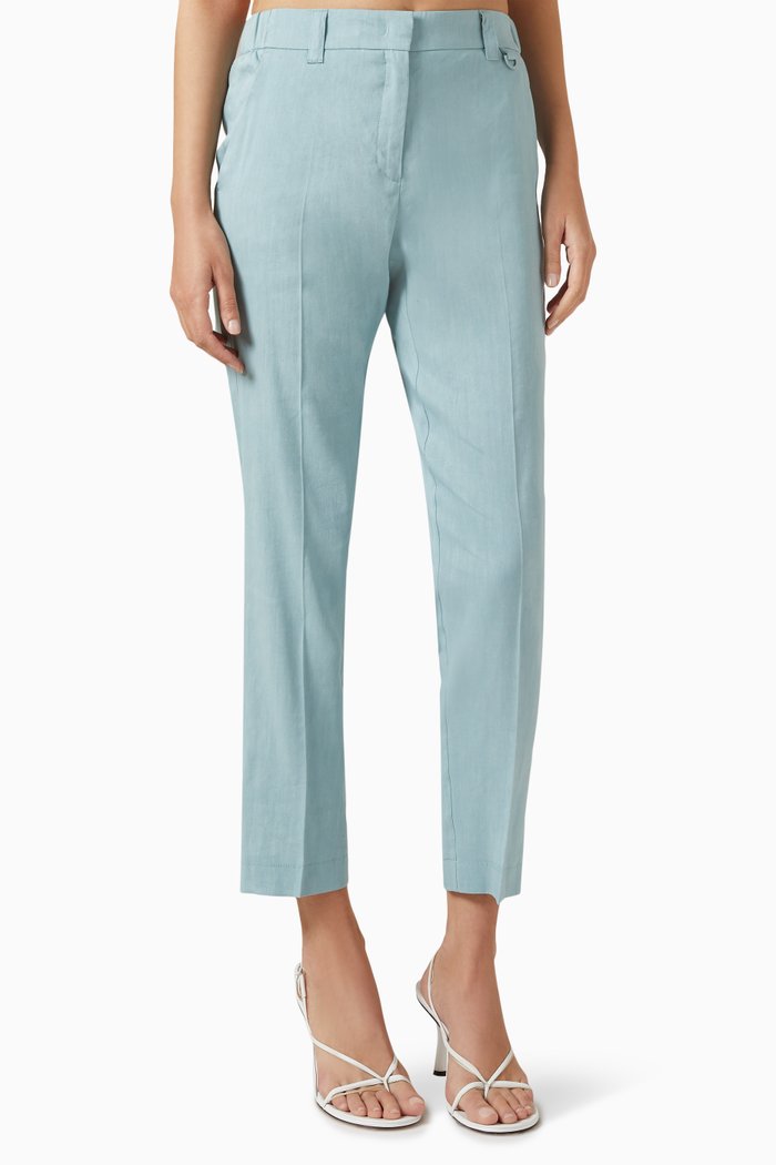 Celeste Cropped Pants in Linen Blend, Blue