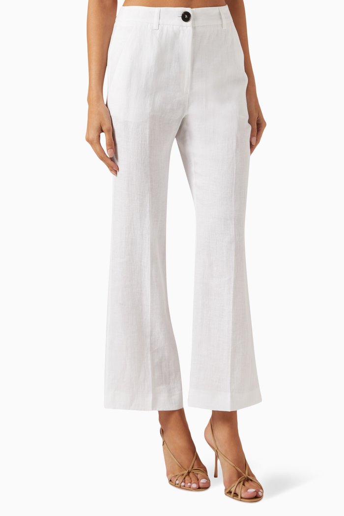 

Muschio Flared Pants in Linen, White