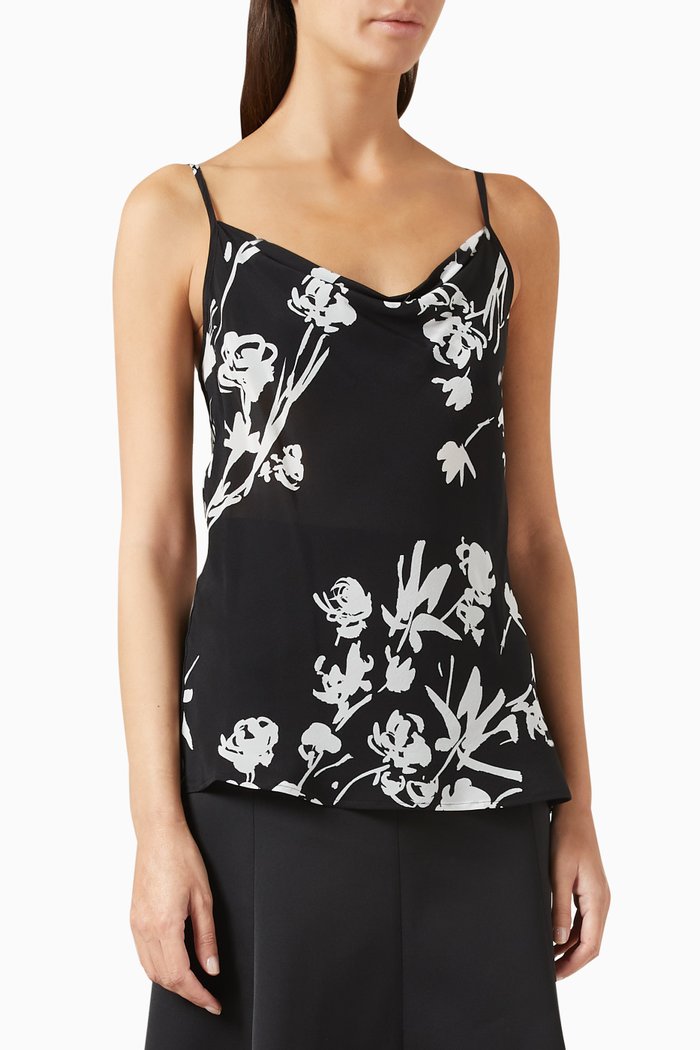 

Sgravio Floral-print Top in Silk Crepe de Chine, Black