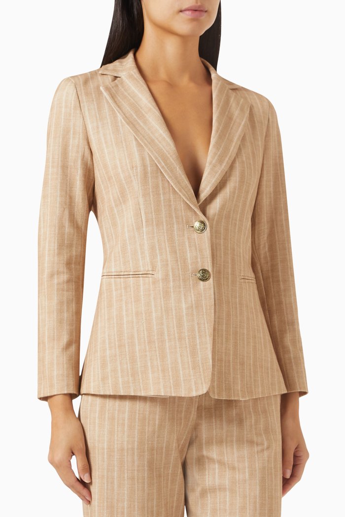 

Maonia Striped Blazer in Cotton-blend, Neutral