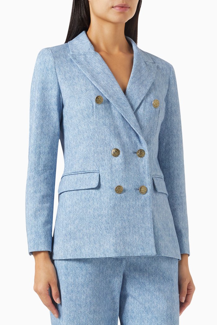 Negozio Double-breasted Blazer in Cotton-blend, Blue