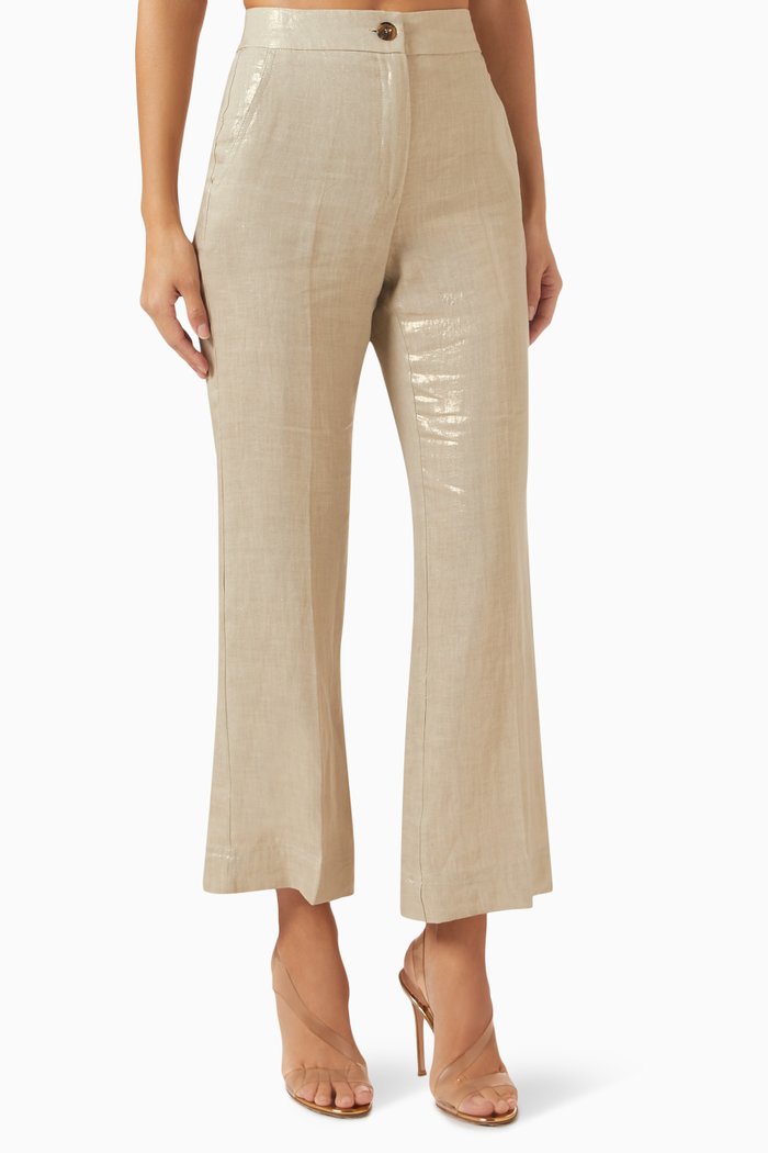 

Turbigo Flared Pants in Laminated Linen, Neutral