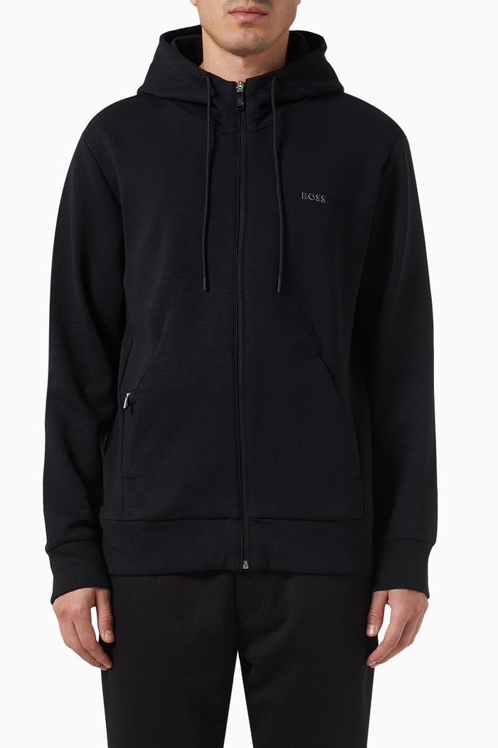 Saggy Zip-up Hoodie in Stretch-cotton, Black