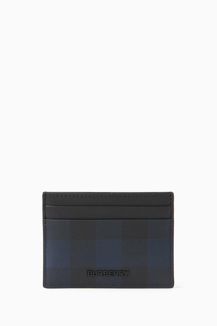 

Logo Card Case in Check Canvas & Leather, Blue