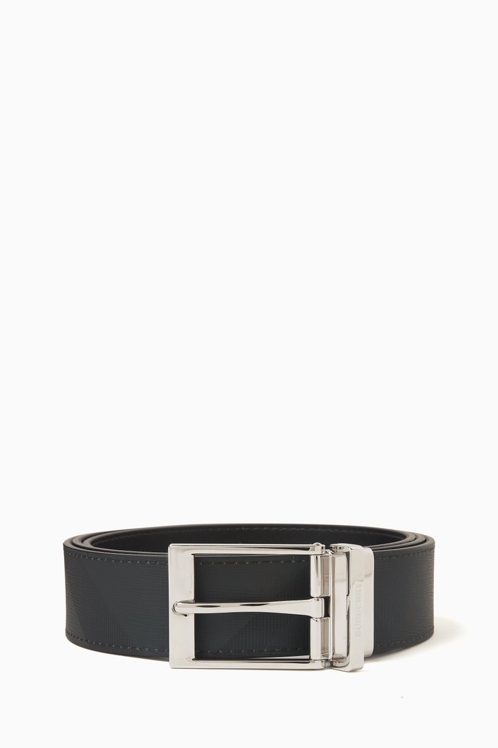 

Reversible Check Belt in Leather, Grey