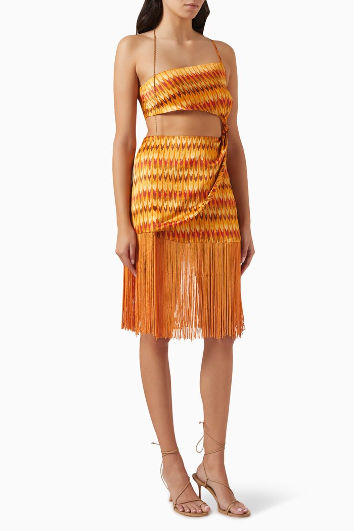 

Shivani Fringed Midi Dress in Silk, Multicolour