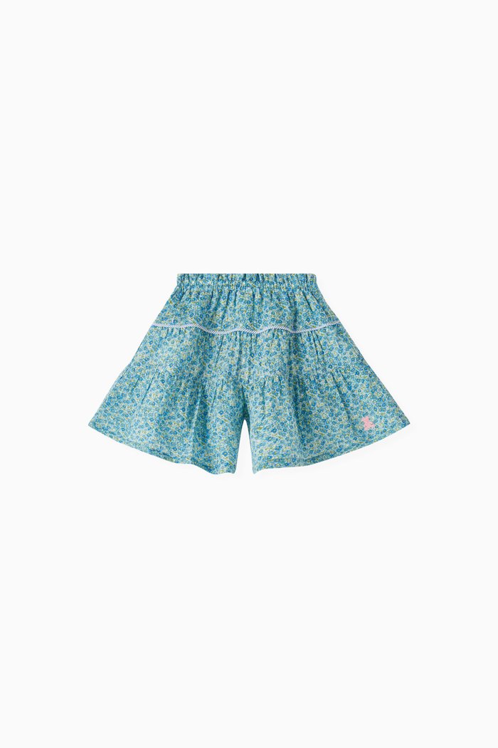 

Loose Floral Shorts in Cotton, Blue