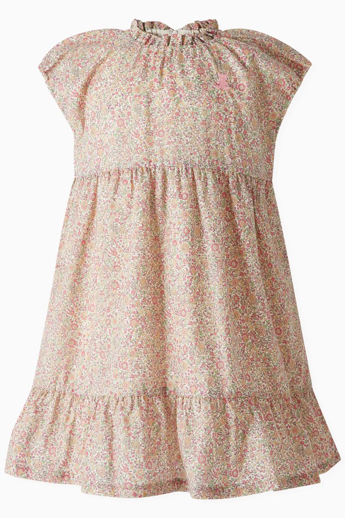 

Floral-print Ruffle Dress in Cotton, Pink