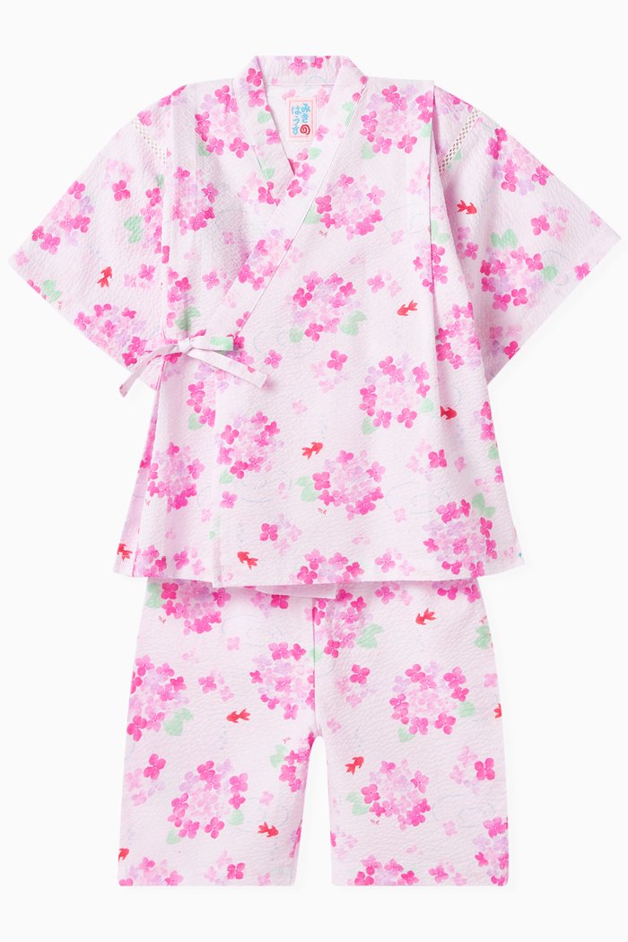 Floral Jinbei Set in Cotton, Purple