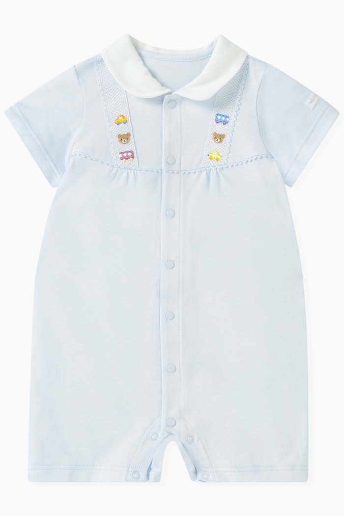 

Embroidered Romper in Cotton, Blue