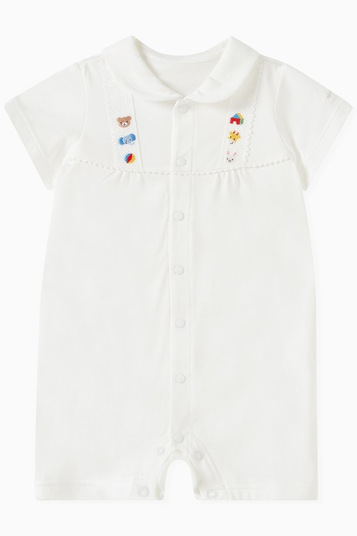 

Embroidered Romper in Cotton, White