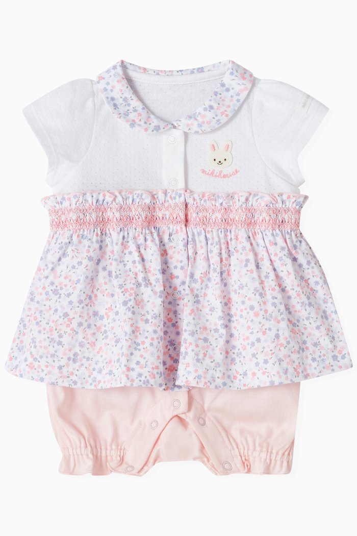 Floral Romper in Cotton, Pink