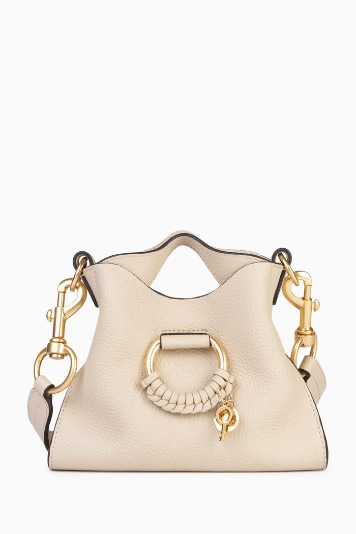 

Mini Joan Top Handle Bag in Leather, Neutral