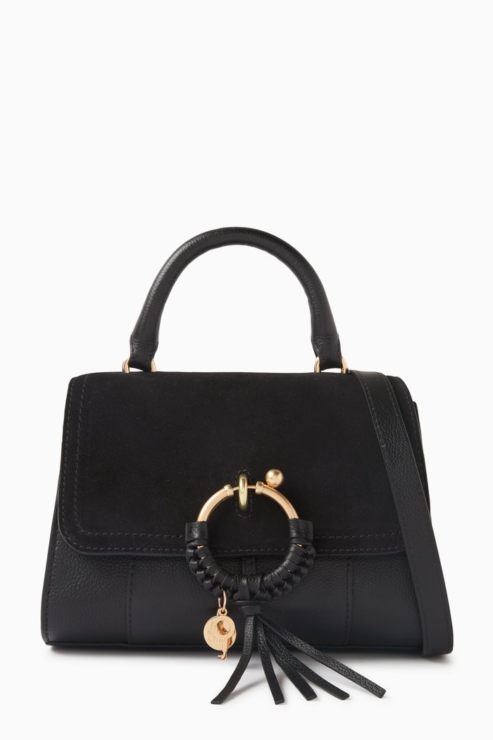 

Joan Ladylike Top Handle Bag in Leather & Suede, Black