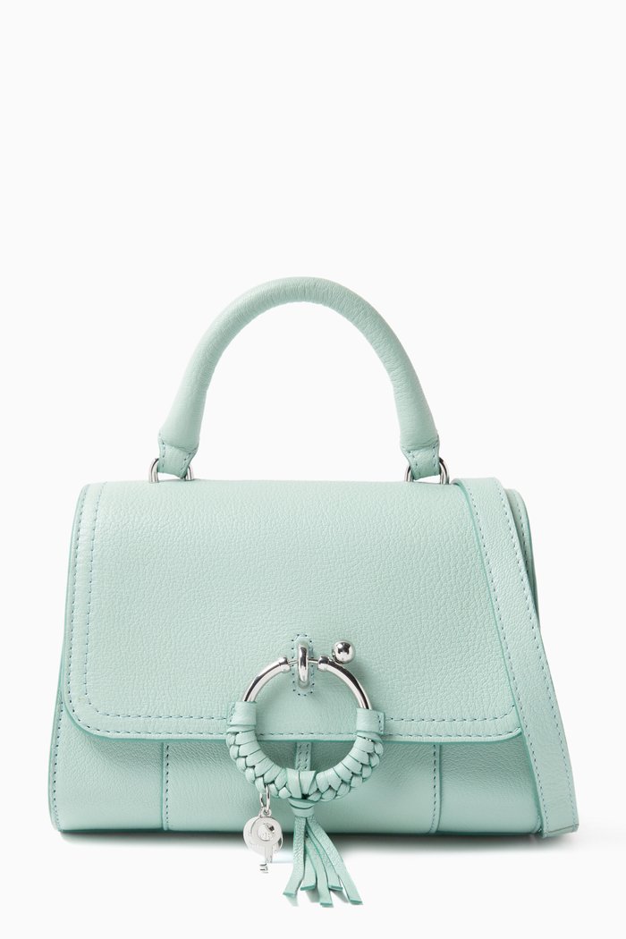 

Joan Ladylike Top Handle Bag in Grained Leather, Blue