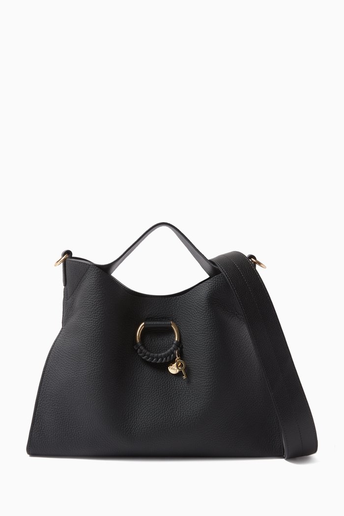 

Small Joan Top Handle Bag in Grained Leather, Black