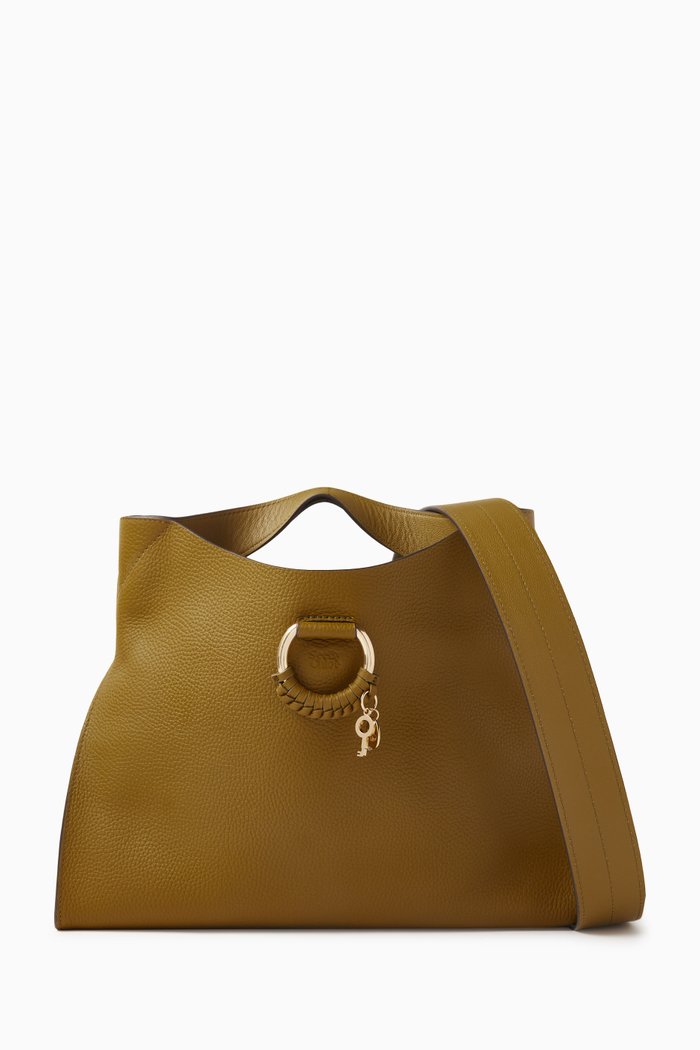 Small Joan Top Handle Bag in Grained Leather, Green