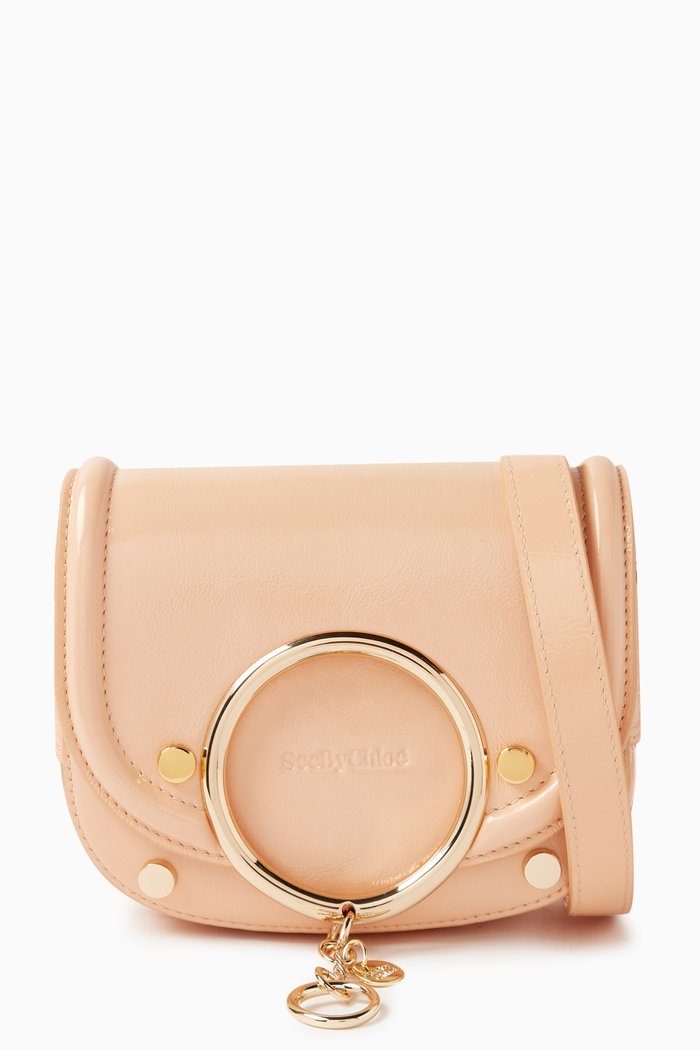 

Small Mara Crossbody Bag in Glossy Leather, Neutral