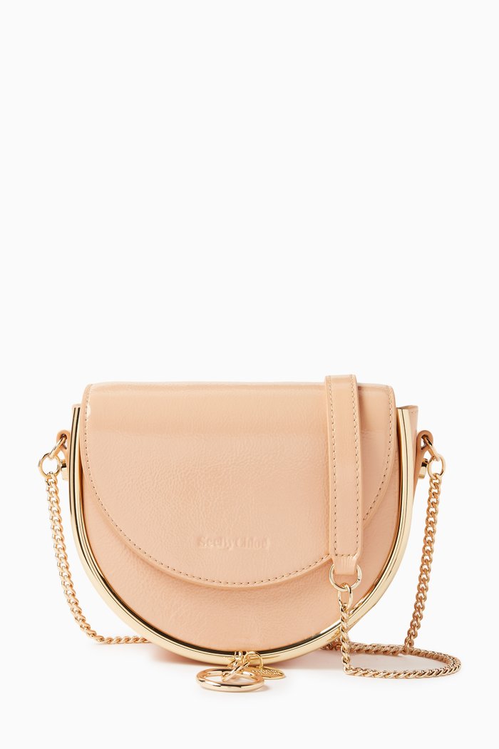 

Small Mara Evening Crossbody Bag in Glossy Leather, Neutral