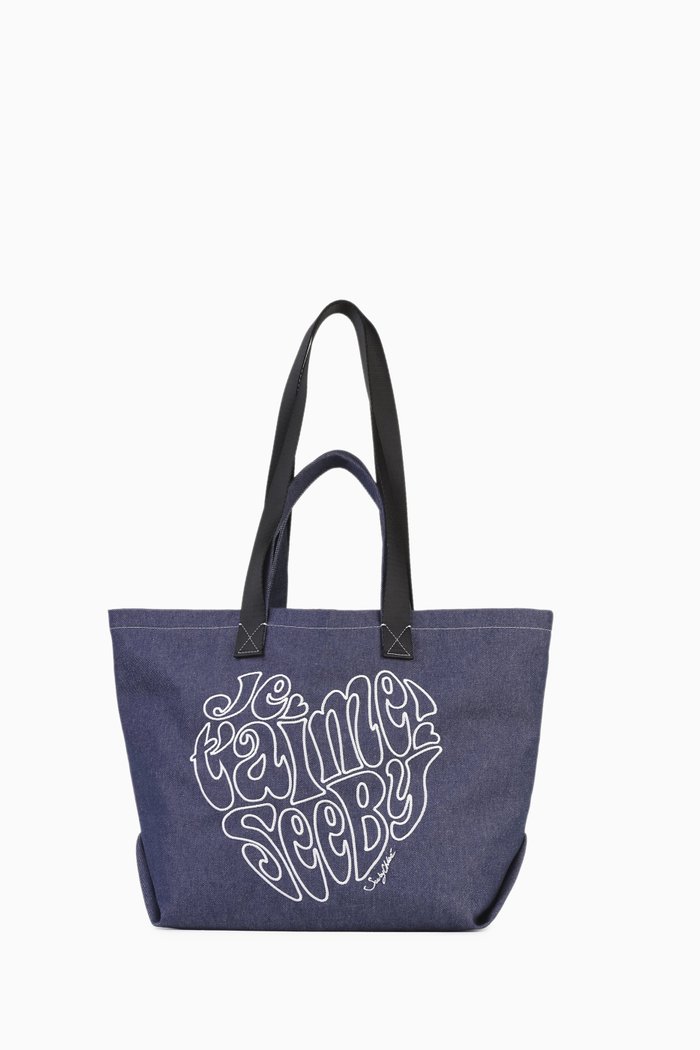 

Je T'aime Tote Bag in Recycled Cotton Denim, Blue