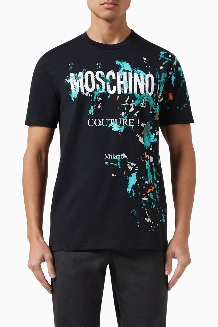 Painted-effect Logo T-shirt in Organic Cotton Jersey, Black