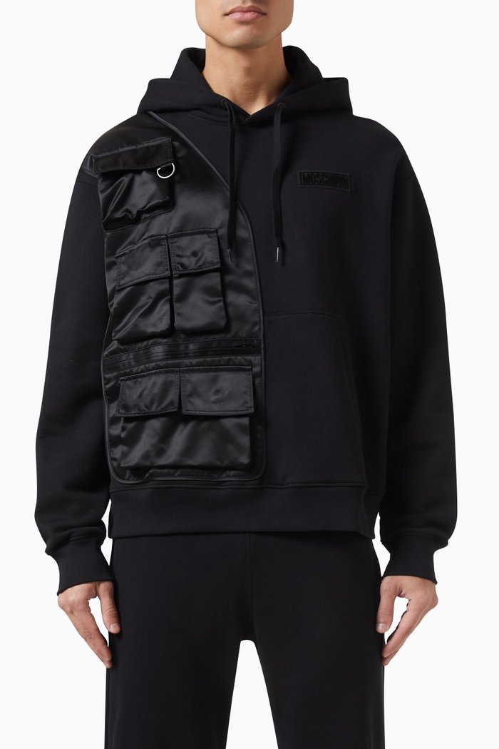 

Asymmetrical Logo Hoodie in Cotton Fleece, Black