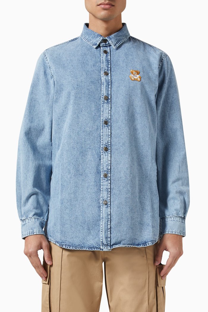 

Teddy-patch Shirt in Cotton, Blue