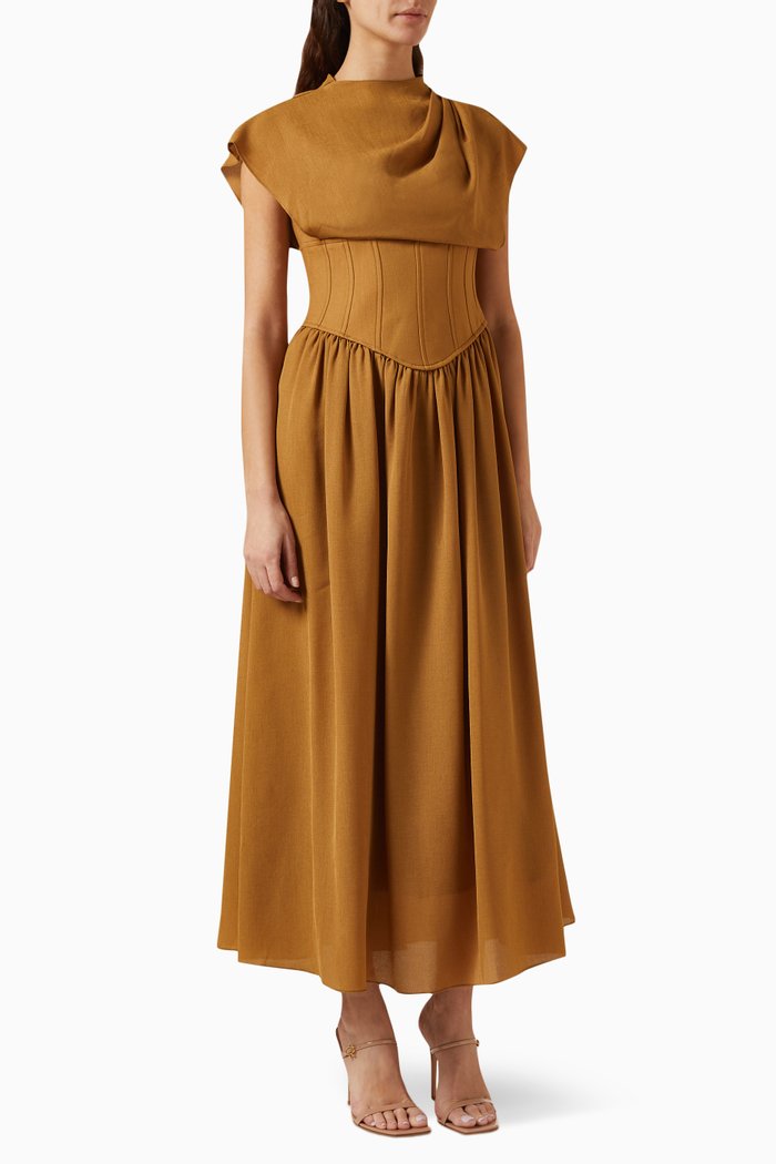 

A-shape Corset Maxi Dress, Brown