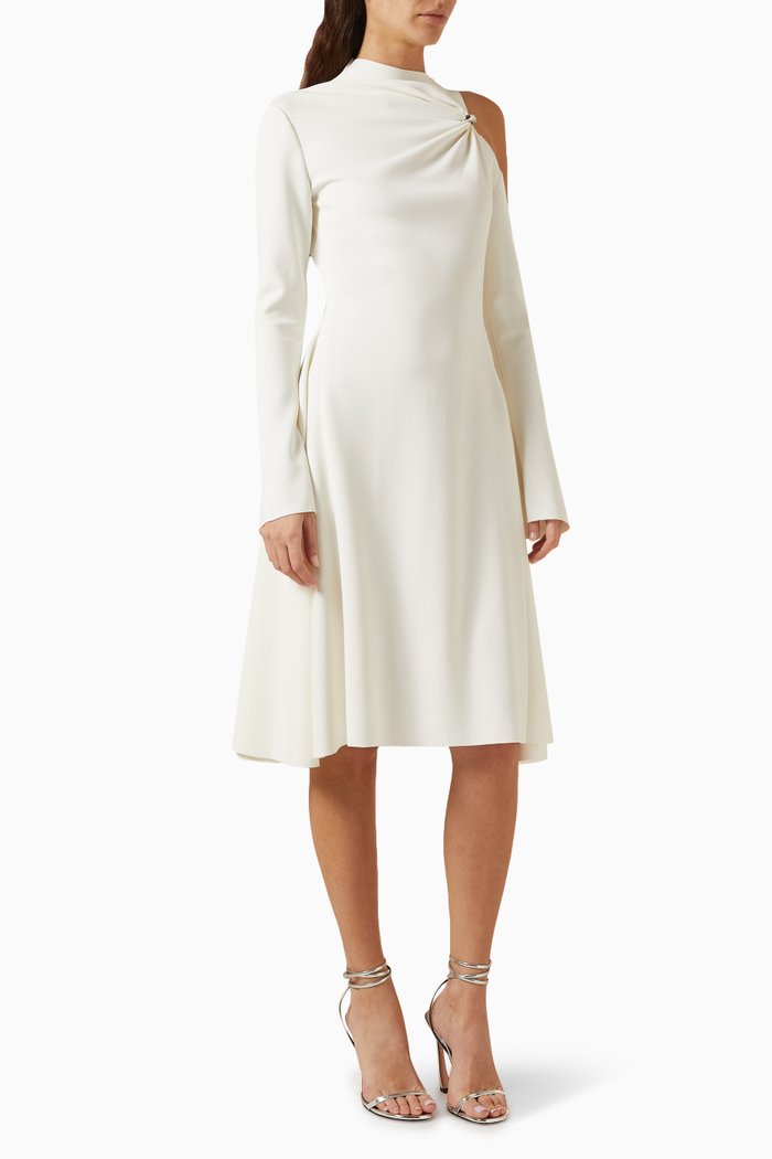

Asymmetrical Flared Midi Dress, White